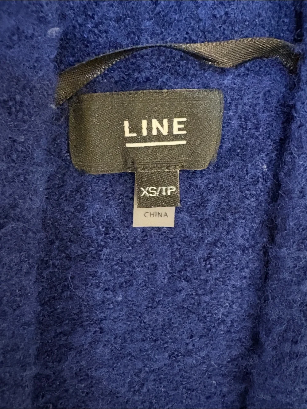 LINE the Label Navy Blue Fuzzy Textured Raw Edge Open Wool Blend Cardigan XS